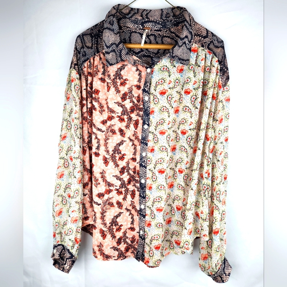 Free People Floral Snake Print Blouse - Picture 1 of 7